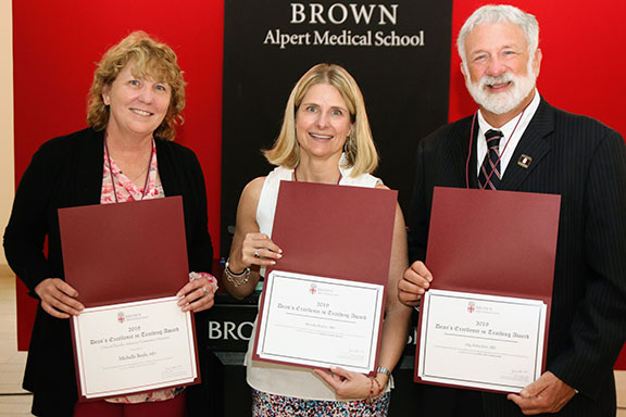 Michelle Boyle, MD, Wendy Regan, MD, of Family Medicine and Jay Schachne MD, Cardiologist, of Southcoast Health at the Warren Alpert Medical School at Brown University’s Dean’s Excellence in teaching Award ceremony on June 18