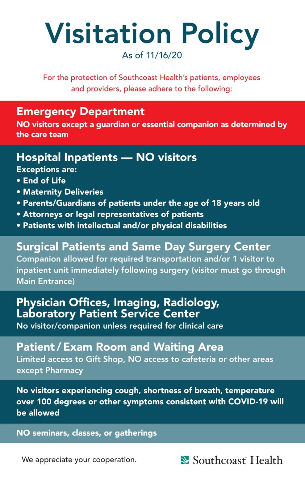 Visitor Policy and Closures - Southcoast Health