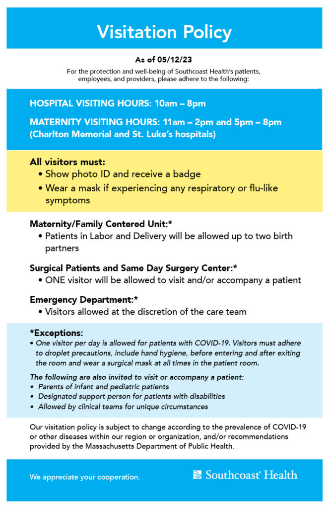 Tobey Hospital Visiting Hours | Southcoast Health